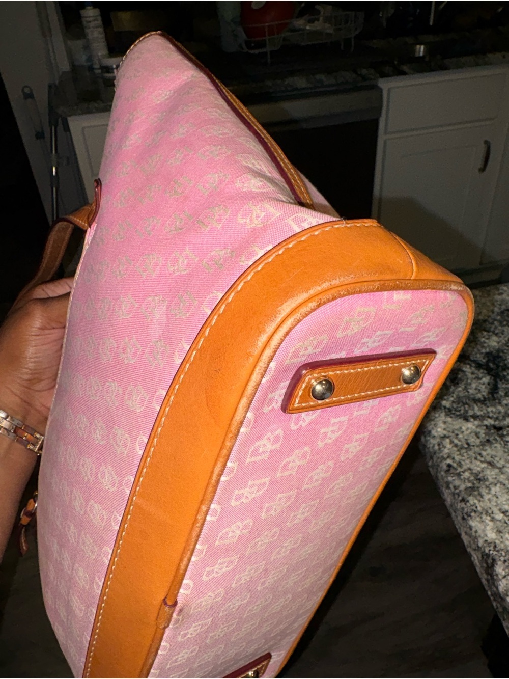 Dooney & Bourke Pink Canvas Tote with Tan Leather Trim - Picture 6 of 11